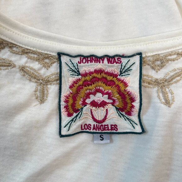 NWOT Johnny Was Embroidered Floral Long Sleeves Tee T-Shirt Size S White - Picture 9 of 12